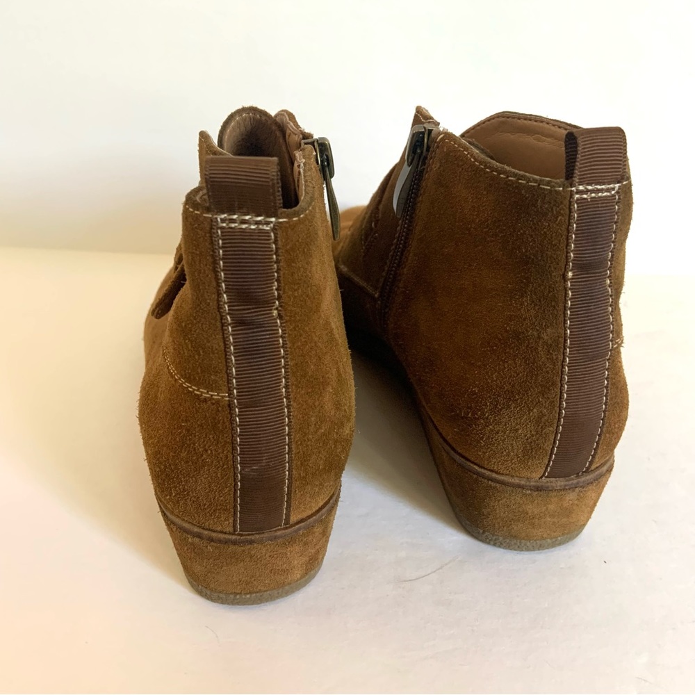 Franco Sarto Brown Suede Wedge Booties Womens 7 Buckle Strap Brooke Leather - Picture 3 of 8